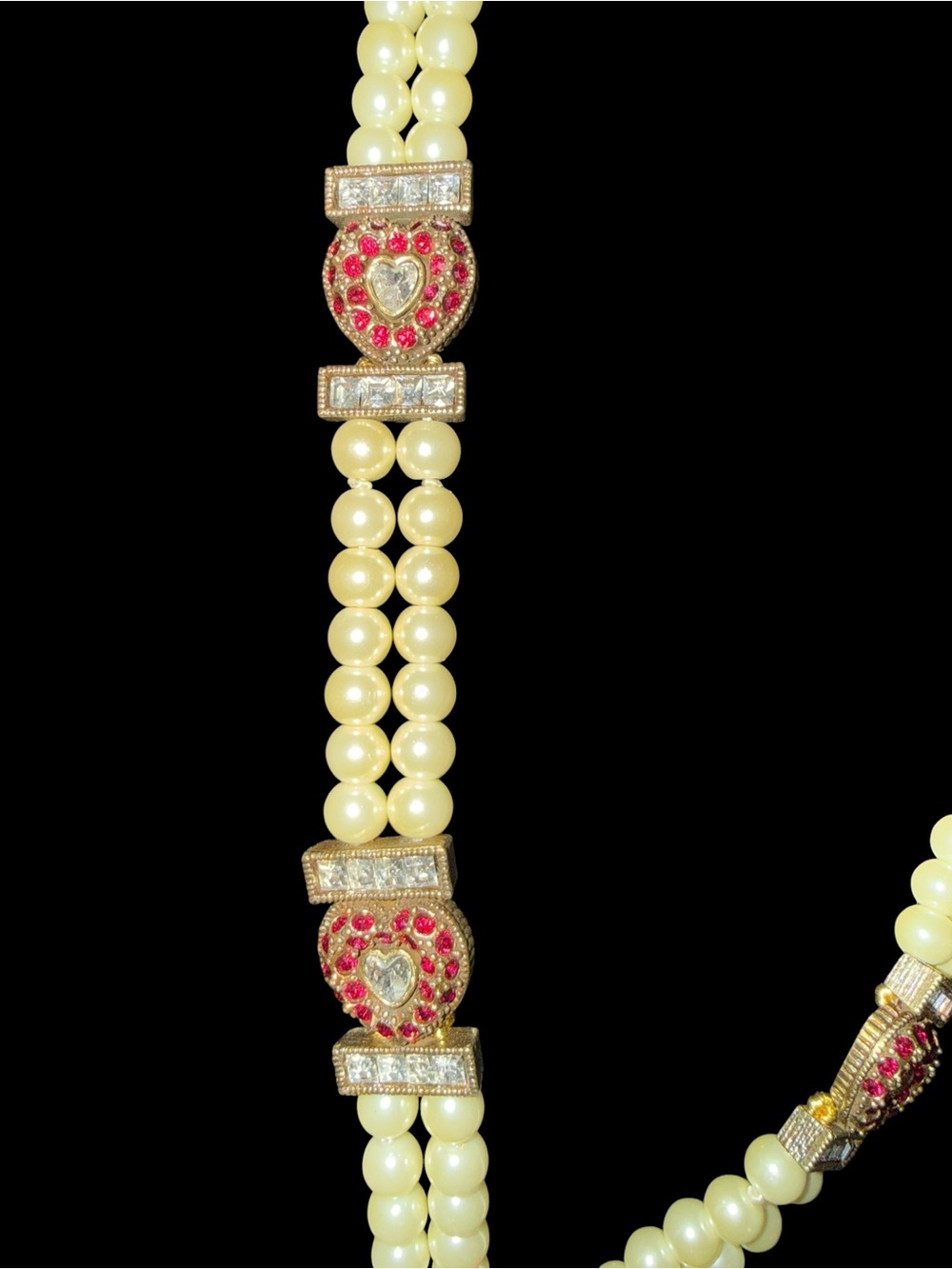 Heidi Daus Faux Pearl Crystal Heart Statement Necklace 18” w/Extender - Picture 3 of 8